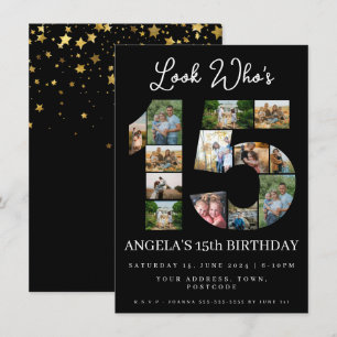 Invitación mira quién cumple 15 Collage de fotos cumpleaños a