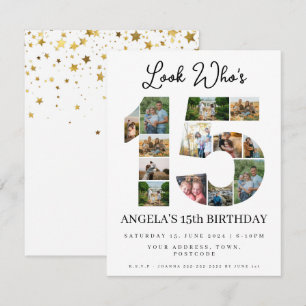 Invitación mira quién cumple 15 Collage de fotos quinceañeras
