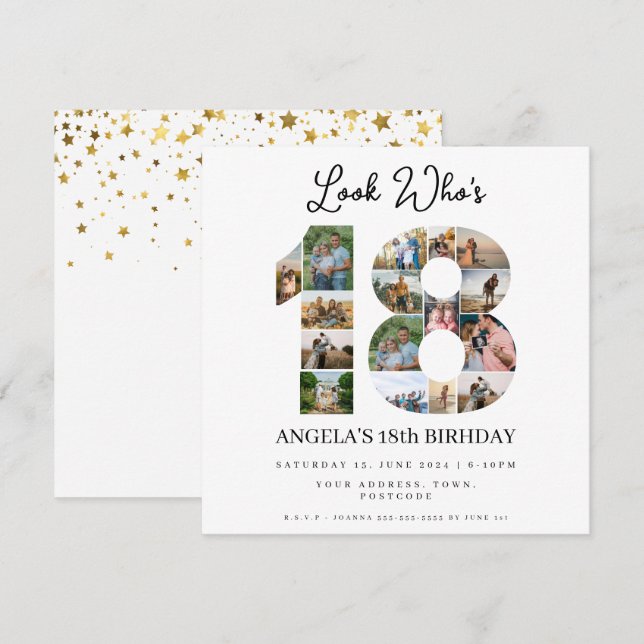 Invitación mira quién cumple 18 años de adolescente Collage d (Anverso / Reverso)