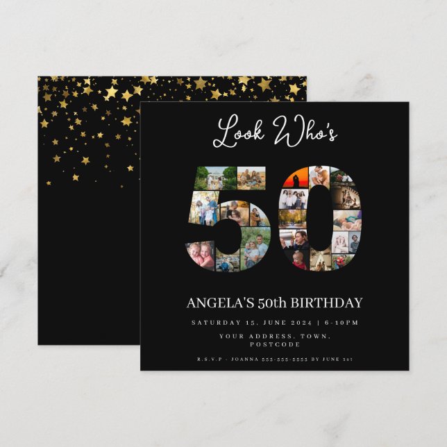 Invitación mira quién cumple 50 feliz cumpleaños número 50 Co (Anverso / Reverso)