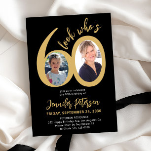 Invitación Mira quién cumple 60 elegante 2 foto fiesta de cum