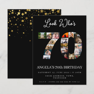 Invitación mira quién cumple 70 Collage de fotos fiesta de cu