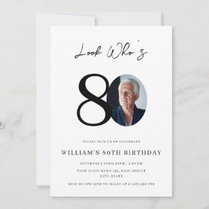 Invitación Mira Quién Cumple 80 Años Foto Simple Moderna