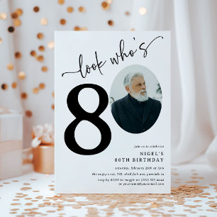 Invitación ¡Mira quién cumple 80! Foto moderna de cumpleaños 