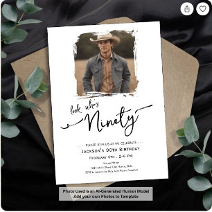Invitación Mira Quién Cumple 90 Años Foto Minimalista de Cump