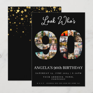 Invitación mira quién cumple 90 Collage de fotos personalizab