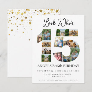 Invitación mira quién es 15 Collages de fotos quinceaneras ad