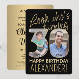 Invitación Mira quién es 30 Black & Gold Birthday Party 2 Pho