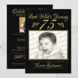 Invitación Mira quién es 75 Photo Gold Black