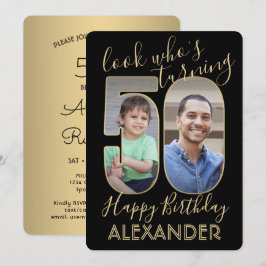 Invitación Mira quién es el 50 Black & Gold Birthday Party 2 