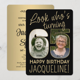 Invitación Mira quién es el 65 Black & Gold Birthday Party 2 