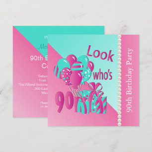 Invitación Mira quién es el cumpleaños número 90 del color ro
