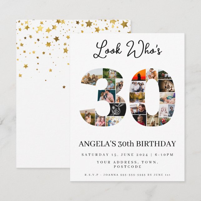 Invitación mira quién es el fotomontaje de feliz cumpleaños 3 (Anverso / Reverso)