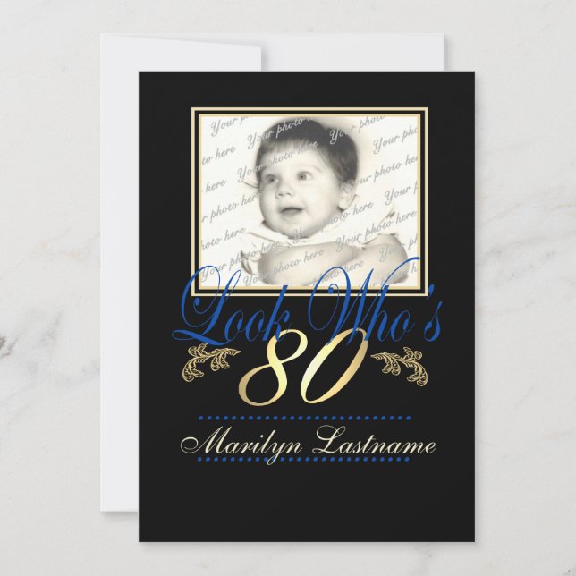 Invitación Mira quién es la foto de 80 (Anverso)