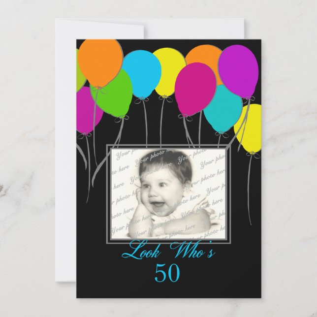 Invitación Mira quién es la foto de cumpleaños de 50 globos F (Anverso)