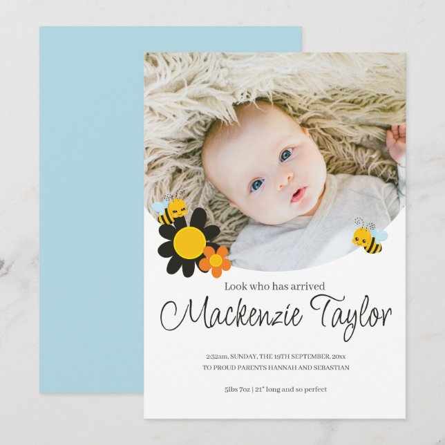 Invitación Mira quién está aquí Recién nacido Abeja Invitació (Anverso / Reverso)