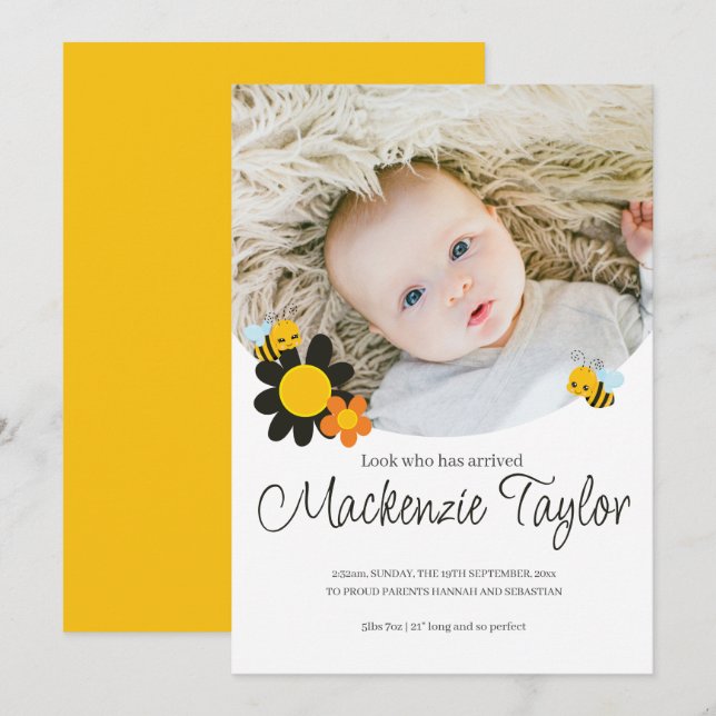 Invitación Mira quién está aquí Recién nacido Abeja Invitació (Anverso / Reverso)