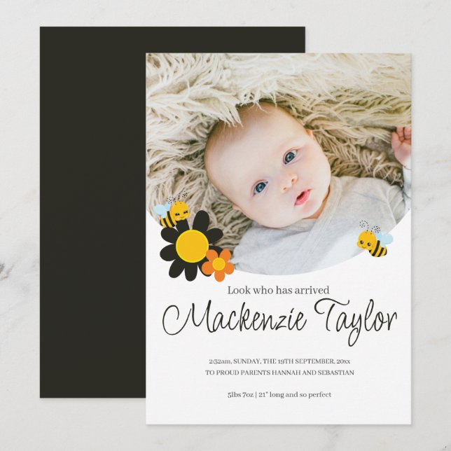 Invitación Mira quién está aquí Recién nacido Abeja Invitació (Anverso / Reverso)