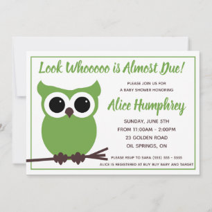 Invitación ¡Mira quién está casi vencido! Baby Shower de búho