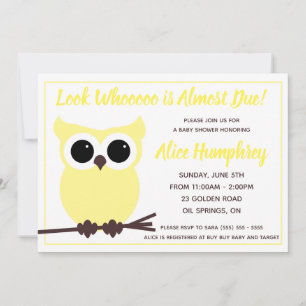 Invitación ¡Mira quién está casi vencido! Baby Shower de búho
