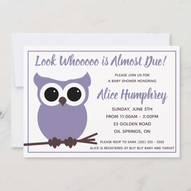Invitación ¡Mira quién está casi vencido!  Baby Shower Purple (Anverso)