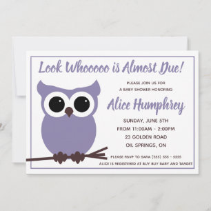 Invitación ¡Mira quién está casi vencido!  Baby Shower Purple