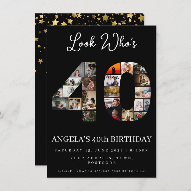 Invitación mira quién ha cumplido 40 años de edad Fotomontaje (Anverso / Reverso)