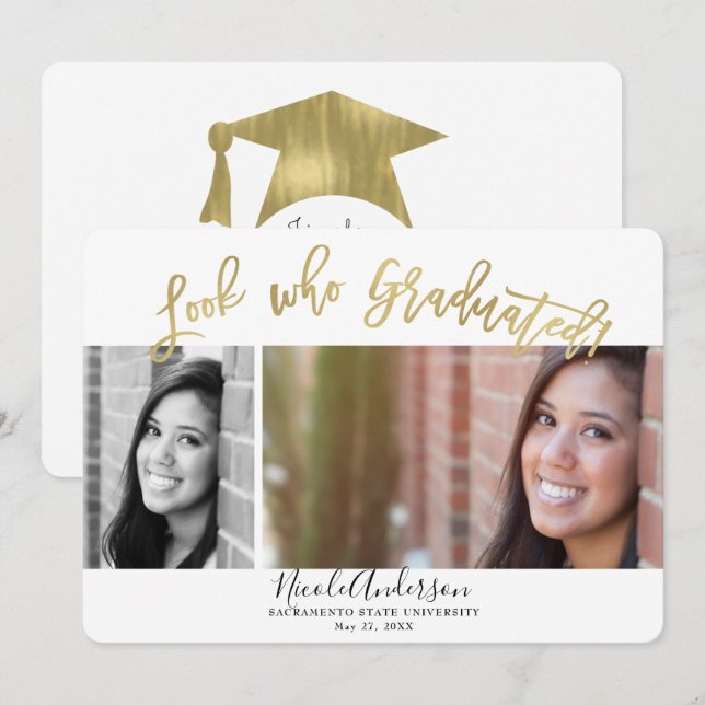 Invitación Mira Quién Se Graduó Graduación 2 Foto Celebración (Anverso / Reverso)