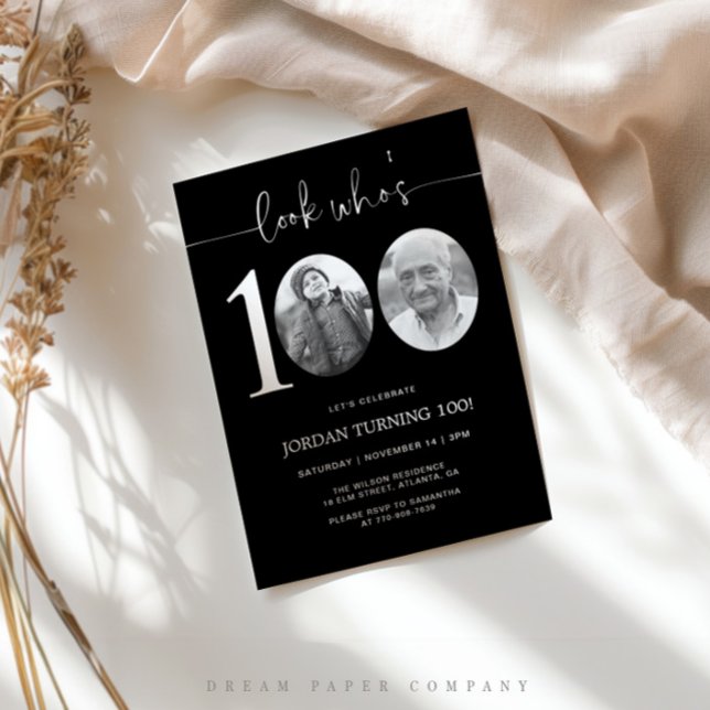 Invitación Mira quién tiene 100 | Foto invitada por cumpleaño (Subido por el creador)