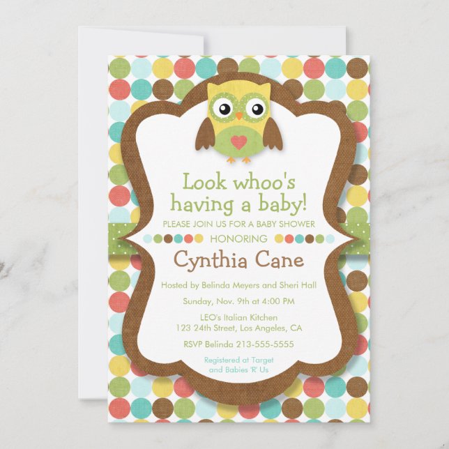 Invitación Mira quién tiene un bebé - Owl Baby Shower Unisex (Anverso)