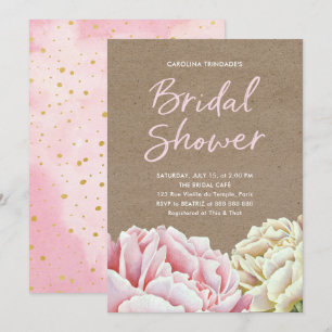 Invitación Mirada de papel rosada de Rubor Kraft de la ducha
