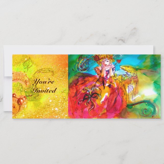 Invitación MIRANDOLINA, brillantes chispas amarillo verde roj (Anverso)