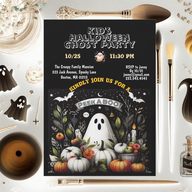 Invitación Mirar a los niños de la OCM Halloween Fiesta Fall (Peek A BOO Kids Halloween Ghost Party Fall Pumpkin Invitation)