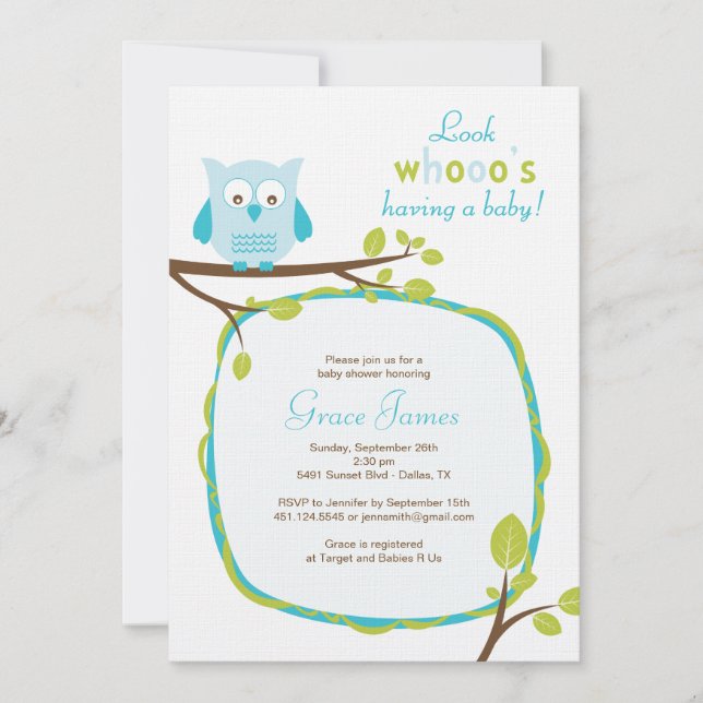 Invitación Mire los whooo que tienen una fiesta de bienvenida (Anverso)