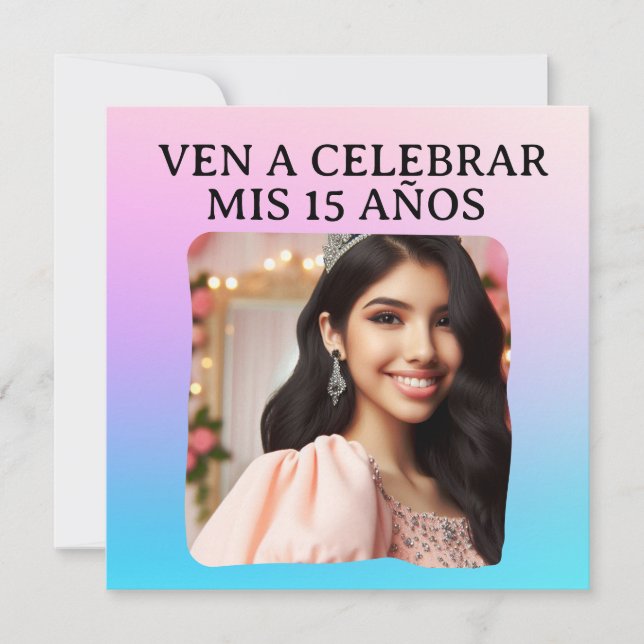 Invitación Mis cinco quinceañeras Foto Rosa Azul Morado (Anverso)