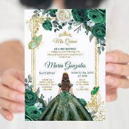 Invitación Mis cumpleaños verde y blanco de esmeralda de quin