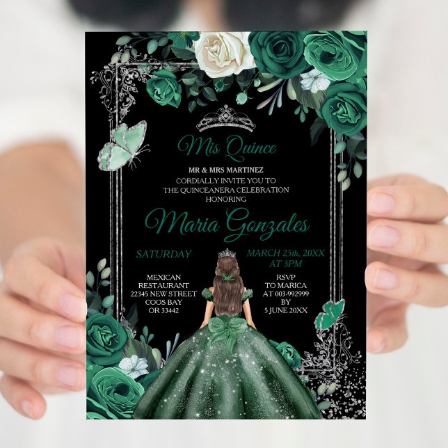 Invitación Mis cumpleaños verde y negro de esmeralda de quinc (Subido por el creador)