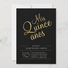 Invitación Mis Quince Anos Black Gold Moderno Quinceanera