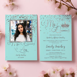 Invitación Mis Quince Anos Blue Silver Trendy Foto Española I