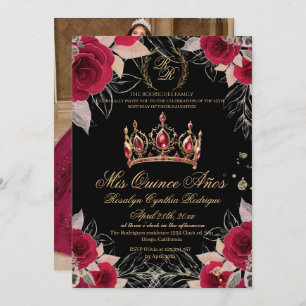 Invitación Mis Quince Anos Elegante Rojo Negro 15 cumpleaños