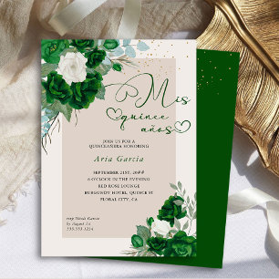 Invitación Mis Quince Años Esmeralda Verde Floral Quinceanera