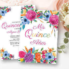 Invitación Mis Quince Anos Fiesta Flores Quinceanera Blanca