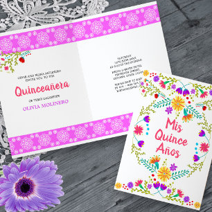 Invitación Mis Quince Años Floral Fiesta Mexicana Quinceañera