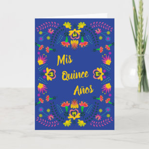 Invitación Mis Quince Años Flores Azules Fiesta Mexicana Part