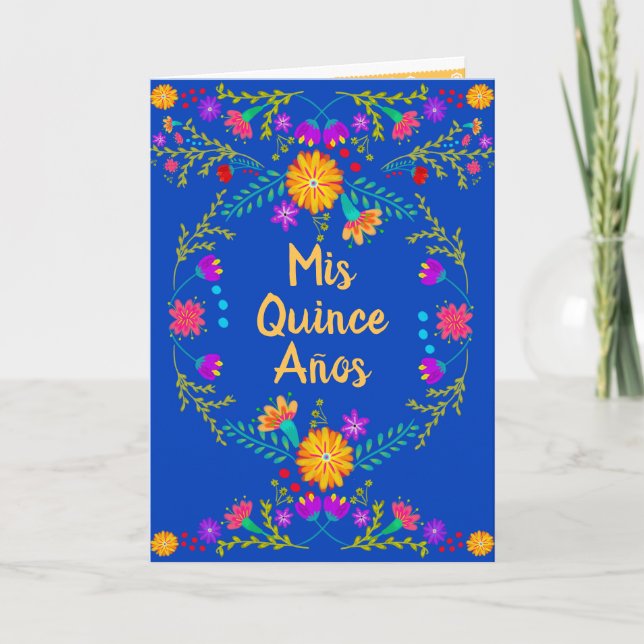 Invitación Mis Quince Anos Mexicana Real Azul Quinceanera (Anverso)