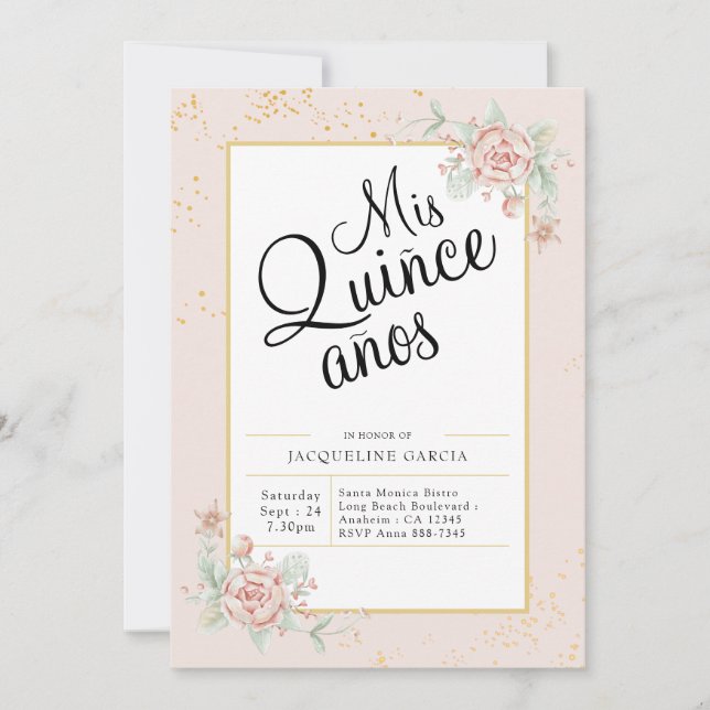 Invitación Mis Quince Anos Moda Floral Quinceañera (Anverso)