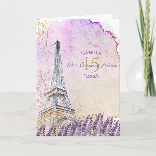 Invitación Mis Quince Anos Paris Torre Eiffel Lavender (Anverso)