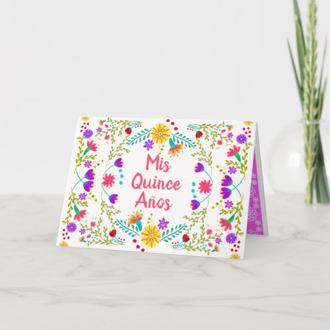 Invitación Mis Quince Anos Quinceanera Floral Fiesta Mexicana (Anverso)