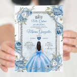 Invitación Mis Quince Blue Floral Silver Crown Quinceañera<br><div class="desc">Invitación a la Quinceañera de la floral floral floral sana de mis cinco colores 15 cumpleaños de Anos</div>