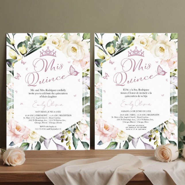 Invitación Mis Quince Butterfly Floral Quinceañera Bilingual (Subido por el creador)